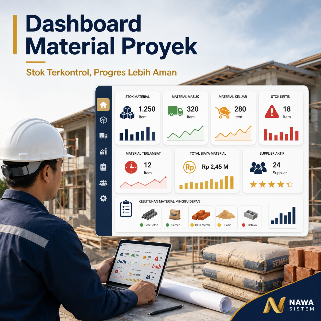 Dashboard Material Proyek untuk Mengontrol Stok, Biaya, dan Kebutuhan Lapangan