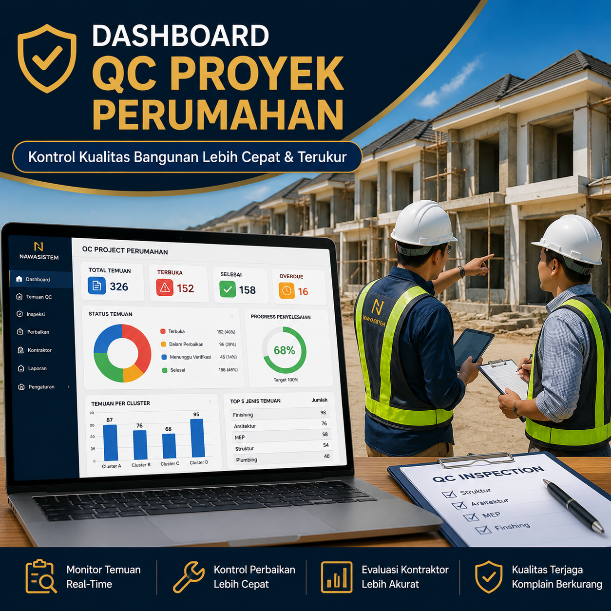 Dashboard QC Proyek Perumahan: Cara Mengontrol Kualitas Bangunan Secara Lebih Cepat dan Terukur